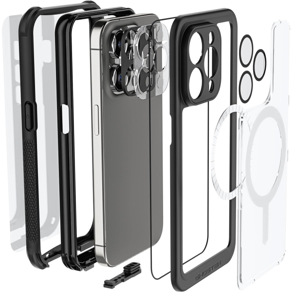 Ghostek Nautical Apple Serisi iPhone 15 Pro Max Su Geirmez Klf (MIL-STD-810G)-Black