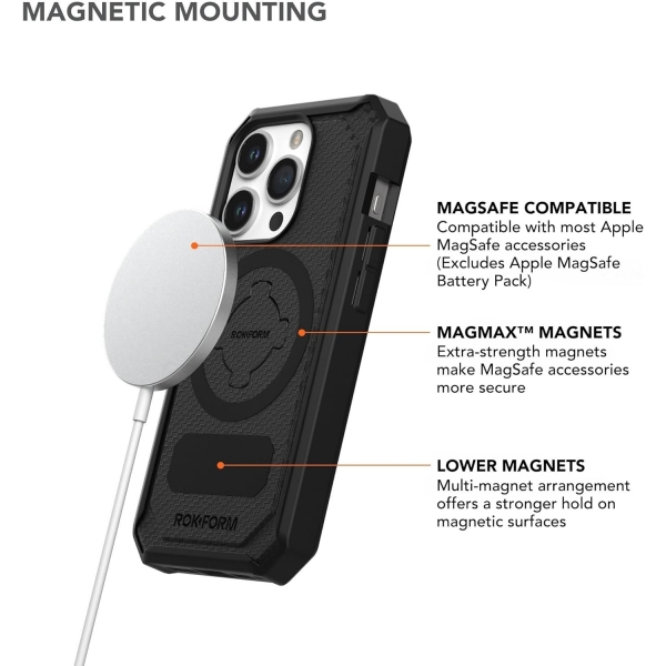 Rokform Rugged Serisi iPhone 15 Pro Max Manyetik Klf (MIL-STD-810G)-Black