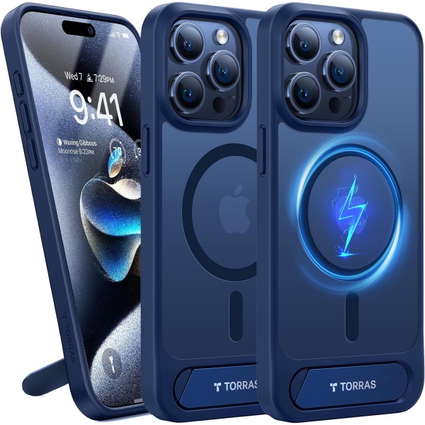 TORRAS Pstand Serisi Apple iPhone 15 Pro Max Silikon Klf -Blue