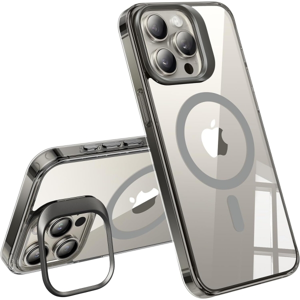 TORRAS Lstand Serisi Apple iPhone 15 Pro Max MagSafe Uyumlu Klf-Clear Grey