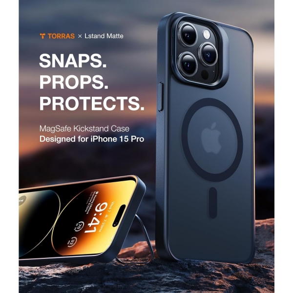 TORRAS Lstand Serisi Apple iPhone 15 Pro Max MagSafe Uyumlu Klf-Black