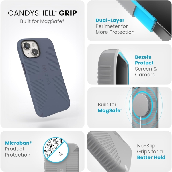 Speck Apple iPhone 15 Plus CandyShell Grip Serisi Klf (MIL-STD-810G)-Mystery Blue