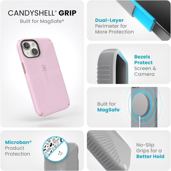 Speck Apple iPhone 15 Plus CandyShell Grip Serisi Klf (MIL-STD-810G)-Soft Lilac