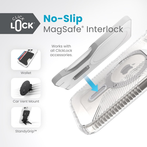 Speck Apple iPhone 15 Plus ClickLock Serisi MagSafe Uyumlu Klf (MIL-STD-810G)-Clear