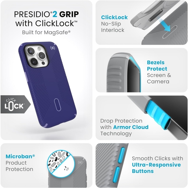 Speck Apple iPhone 15 Pro Max Presidio2 Grip Serisi Klf (MIL-STD-810G)-Future Blue