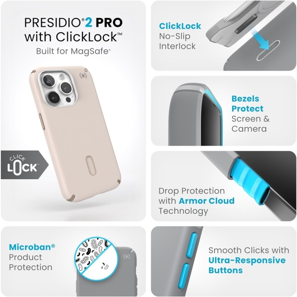 Speck Apple iPhone 15 Pro Max Presidio2 Pro Grip Serisi Klf (MIL-STD-810G)-Hazel Brown