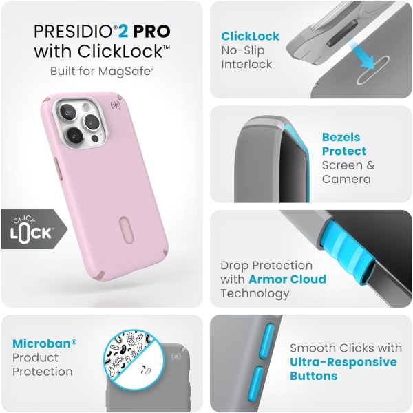 Speck Apple iPhone 15 Pro Max Presidio2 Pro Grip Serisi Klf (MIL-STD-810G)-Soft Lilac