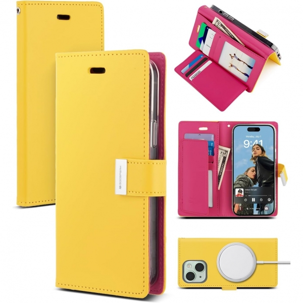 Goospery Rich Serisi Apple iPhone 15 Plus Czdan Klf-Yellow