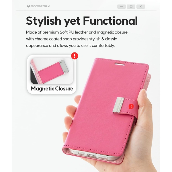Goospery Rich Serisi Apple iPhone 15 Plus Czdan Klf-Pink