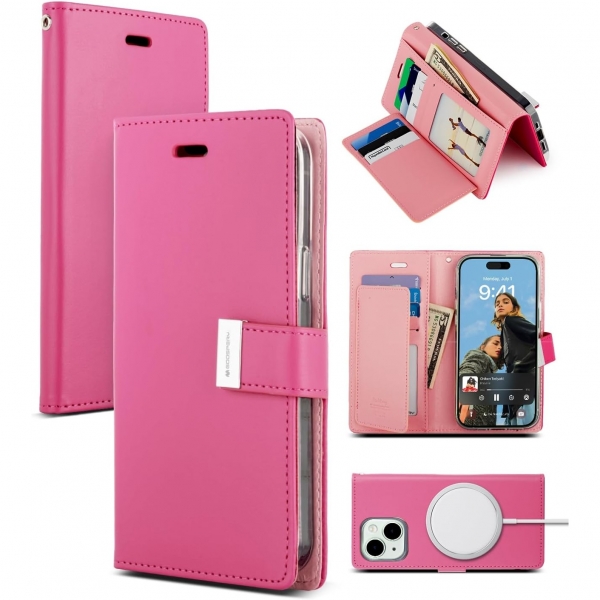 Goospery Rich Serisi Apple iPhone 15 Plus Czdan Klf-Pink