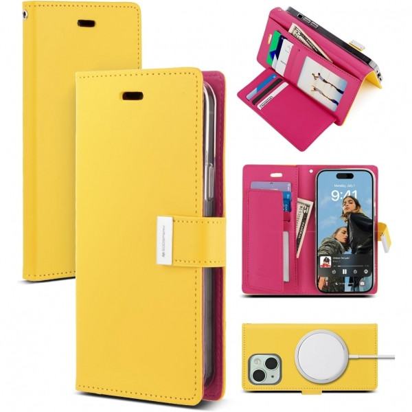 Goospery Rich Serisi Apple iPhone 15 Pro Czdan Klf-Yellow