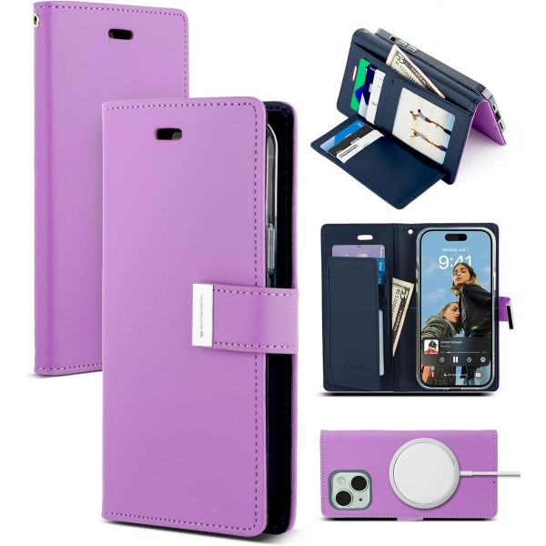 Goospery Rich Serisi Apple iPhone 15 Pro Czdan Klf-Purple