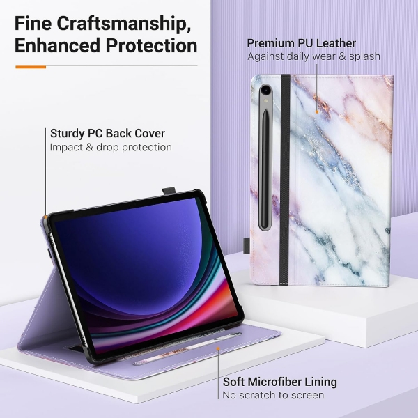 MoKo Samsung Galaxy Tab S9 FE Standl Klf-Purple Marble