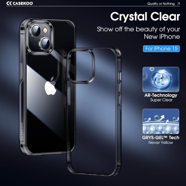 CASEKOO iPhone 15 Plus Uyumlu effaf Klf-Clear
