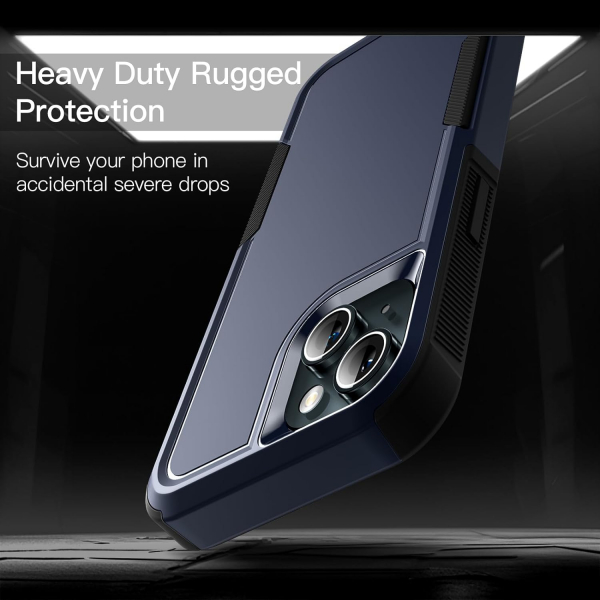 JeTech Rugged iPhone 15 Plus Mat Klf -Navy