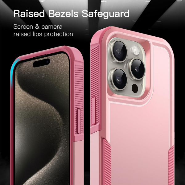 JeTech Rugged iPhone 15 Pro Max Mat Klf -Pink