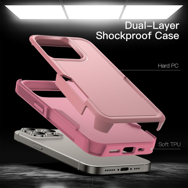 JeTech Rugged iPhone 15 Pro Max Mat Klf -Pink