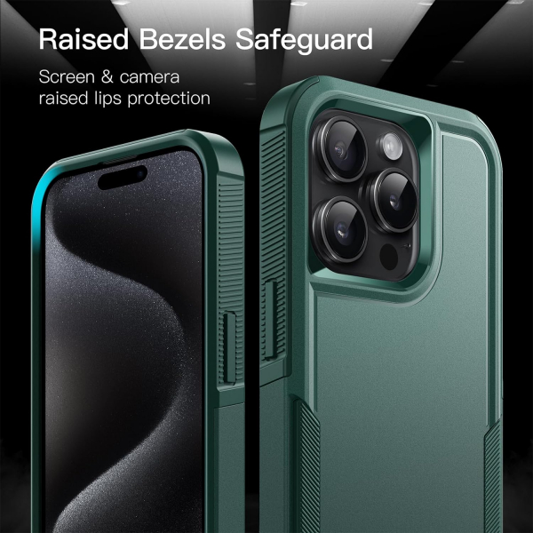 JeTech Rugged iPhone 15 Pro Max Mat Klf -Midnight Green