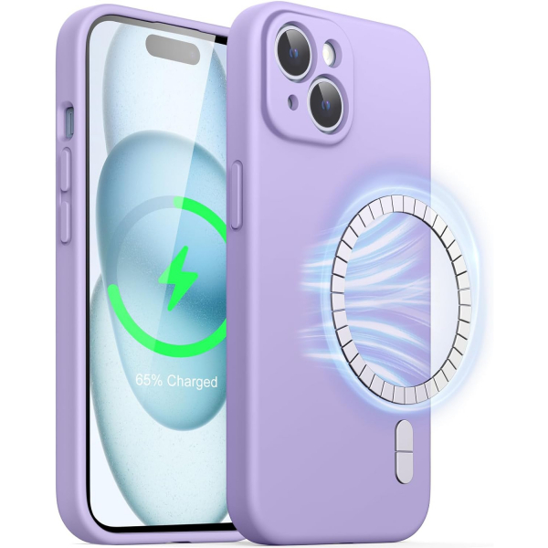 JETech Manyetik iPhone 15 Plus Silikon Klf -Light Purple