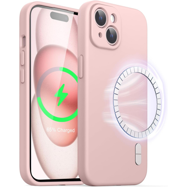 JETech Manyetik iPhone 15 Plus Silikon Klf -Pink