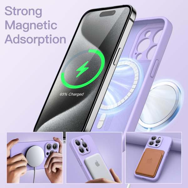 JETech Manyetik iPhone 15 Pro Max Silikon Klf -Light Purple