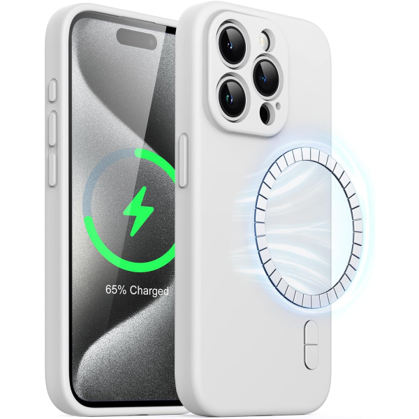 JETech Manyetik iPhone 15 Pro Max Silikon Klf -White