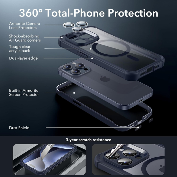 ESR Armor Tam Korumal iPhone 15 Pro Klf-Clear Dark Blue