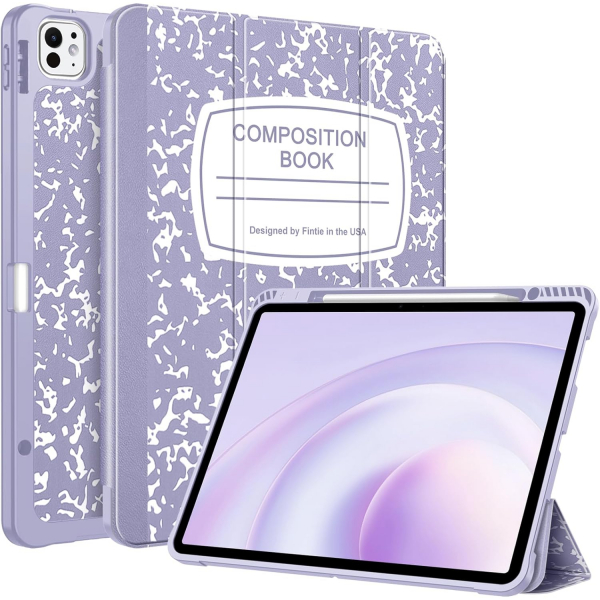 Fintie Kalem Blmeli iPad Air 6.Nesil Klf (11 in)-Composition Book Lilac