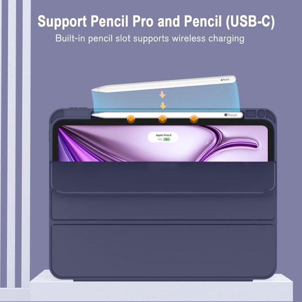 ZryXal Kalem Blmeli iPad Pro M4 Klf (11 in)-Dark Blue