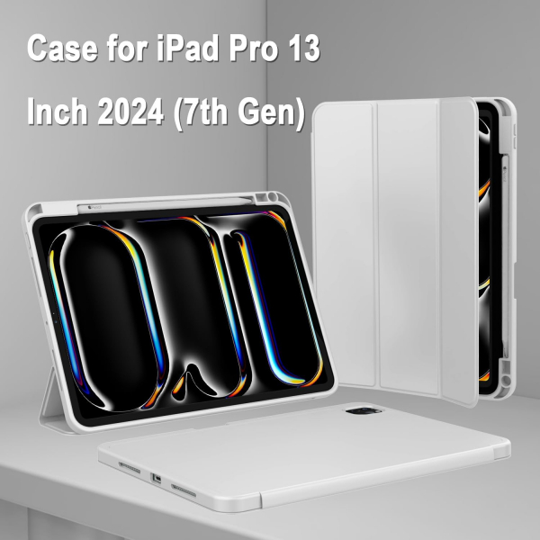 ZryXal Kalem Blmeli iPad Pro M4 Klf (11 in)-Light Gray