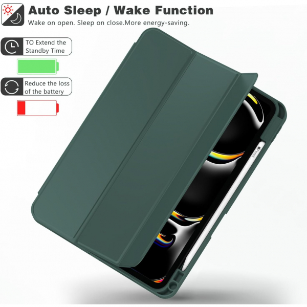 ZryXal Kalem Blmeli iPad Pro M4 Klf (11 in)-Midnight Green