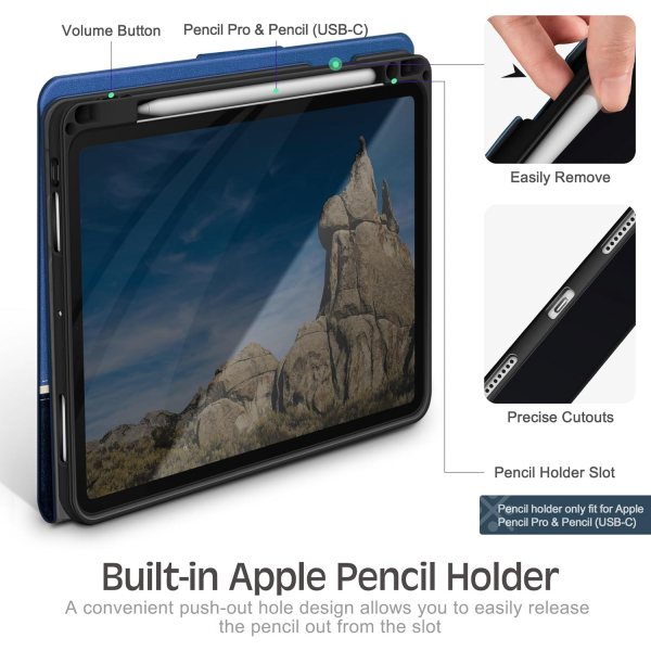 KingBlanc Deri iPad Pro M4 Klf (13 in)-Navy Blue