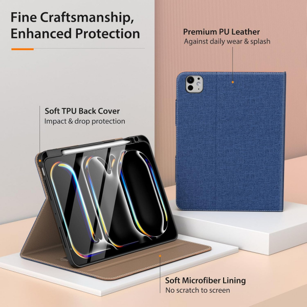 MoKo Deri Folyo iPad Pro M4 Klf (13 in)-Denim Blue Brown