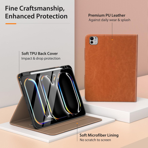 MoKo Deri Folyo iPad Pro M4 Klf (13 in)-Brown