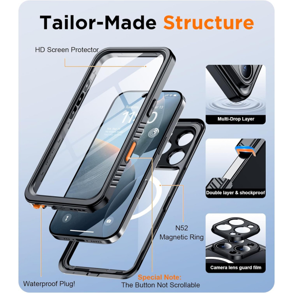 Temdan Apple iPhone 16 Pro Max Su Geirmez Klf -Blue