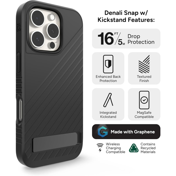 ZAGG Apple iPhone 16 Pro Max Denali Snap Standl Klf-Black