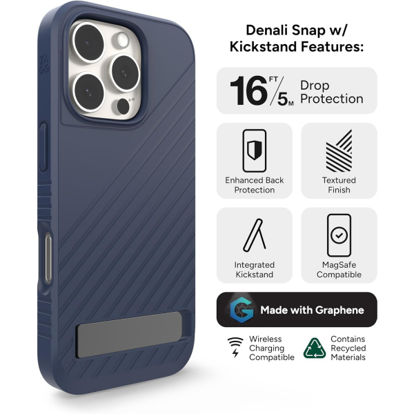 ZAGG Apple iPhone 16 Pro Max Denali Snap Standl Klf-Navy