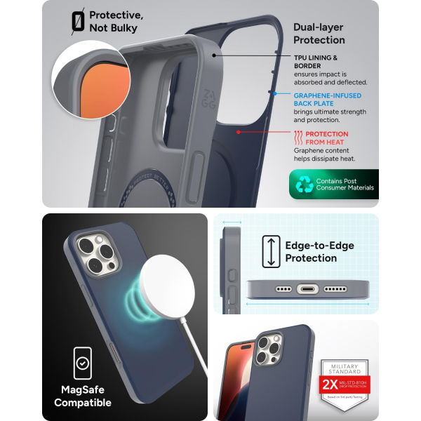 Zagg Apple iPhone 16 Pro SoHo Snap Klf -Navy Blue Gray