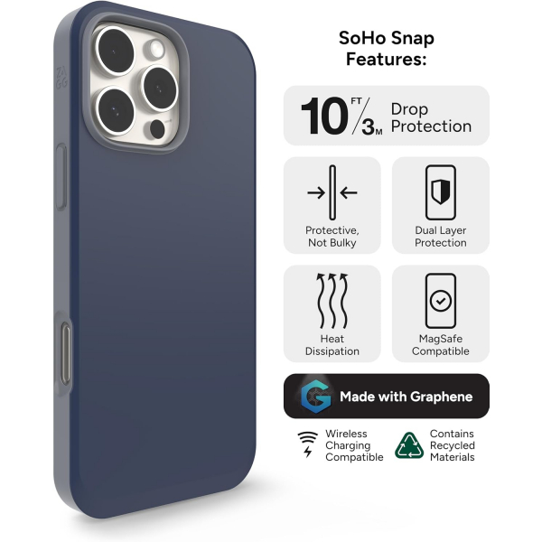 Zagg Apple iPhone 16 Pro SoHo Snap Klf -Navy Blue Gray