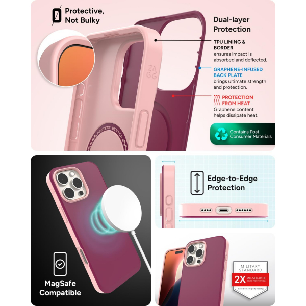 Zagg Apple iPhone 16 Pro SoHo Snap Klf -Red Pink