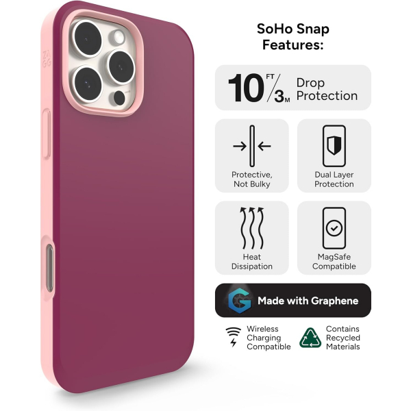 Zagg Apple iPhone 16 Pro SoHo Snap Klf -Red Pink