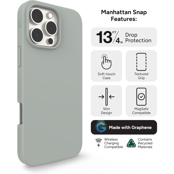 ZAGG Apple iPhone 16 Pro Manhattan Snap Klf-Aqua Foam Gray