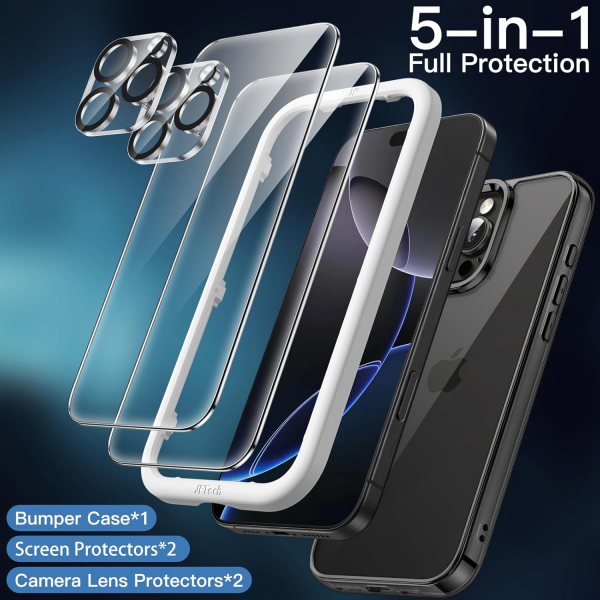 JETech iPhone 16 Pro Max 5i 1 Arada Ekran Koruyucu-Black