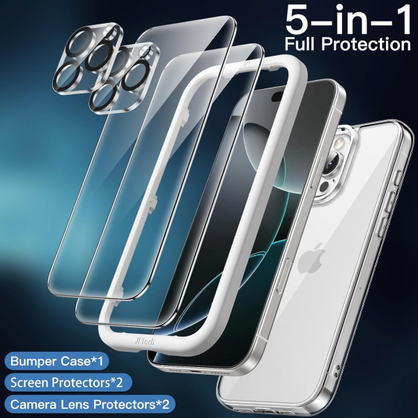 JETech iPhone 16 Pro Max 5i 1 Arada Ekran Koruyucu-Clear