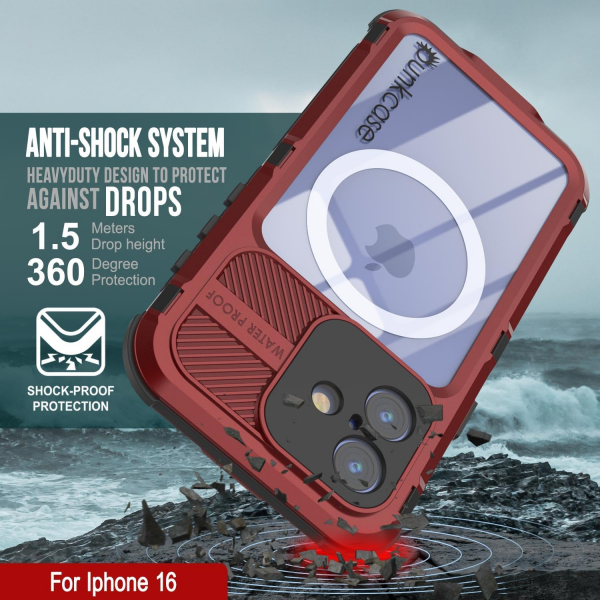 Punkcase iPhone 16 Su Geirmez Extreme 2.0 Klf-Red Black