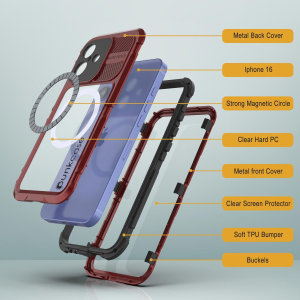 Punkcase iPhone 16 Su Geirmez Extreme 2.0 Klf-Red Black