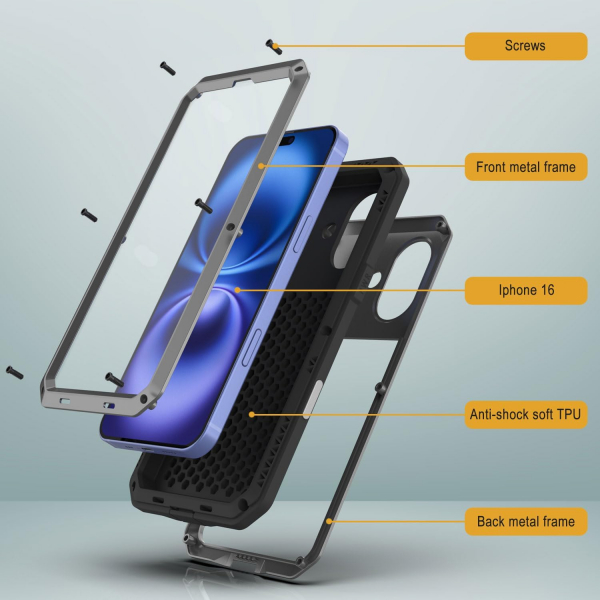 Punkcase iPhone 16 Plus Su Geirmez Klf-Silver