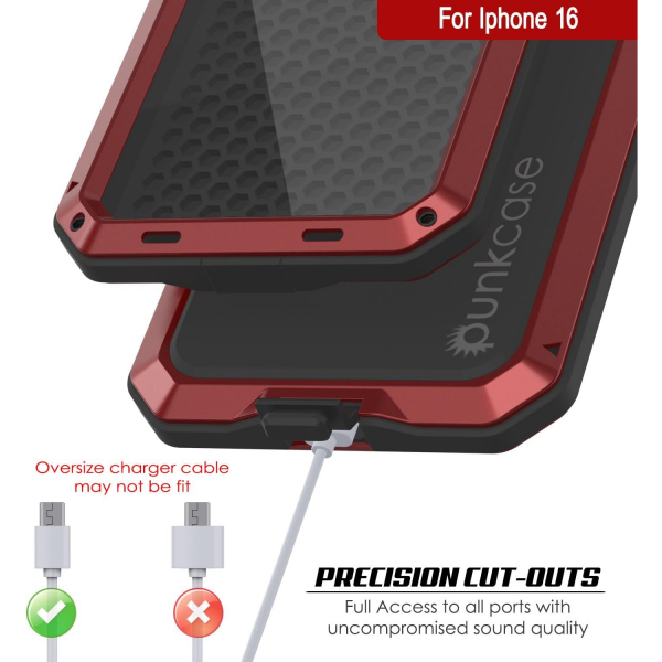 Punkcase iPhone 16 Plus Su Geirmez Klf-Red
