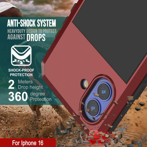Punkcase iPhone 16 Plus Su Geirmez Klf-Red