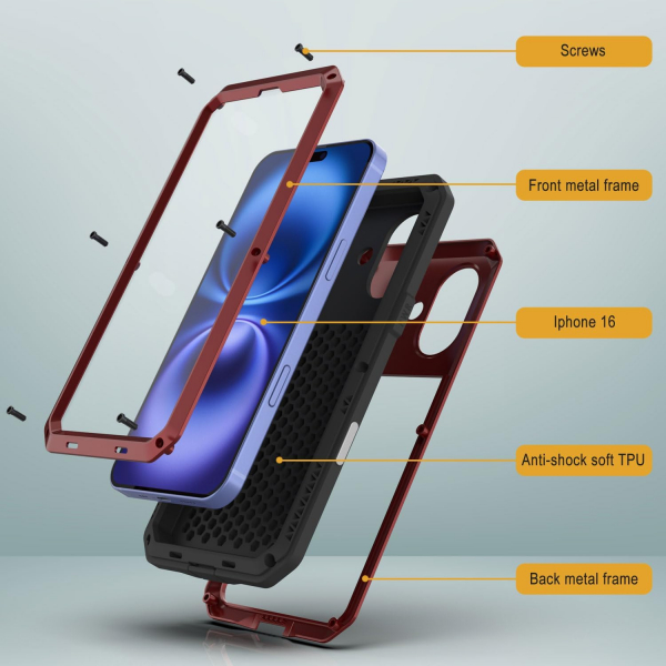 Punkcase iPhone 16 Plus Su Geirmez Klf-Red
